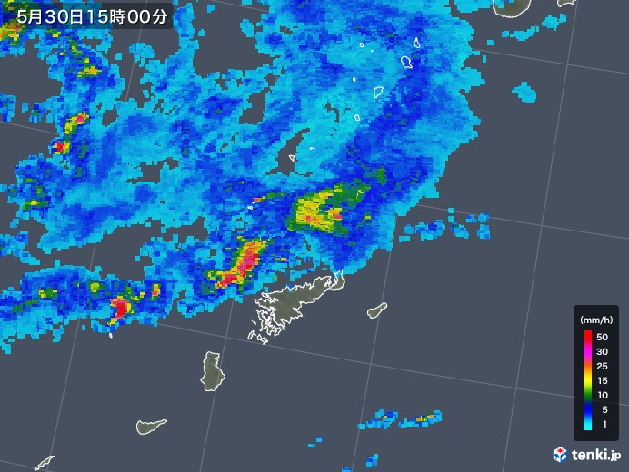 奄美諸島(鹿児島県)の雨雲レーダー(2018年05月30日)