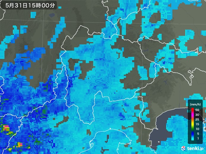山梨県の雨雲レーダー(2018年05月31日)