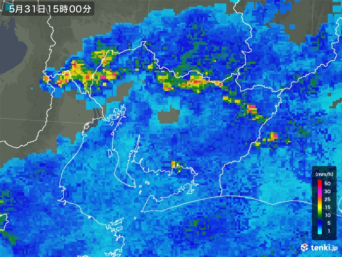 愛知県の雨雲レーダー(2018年05月31日)