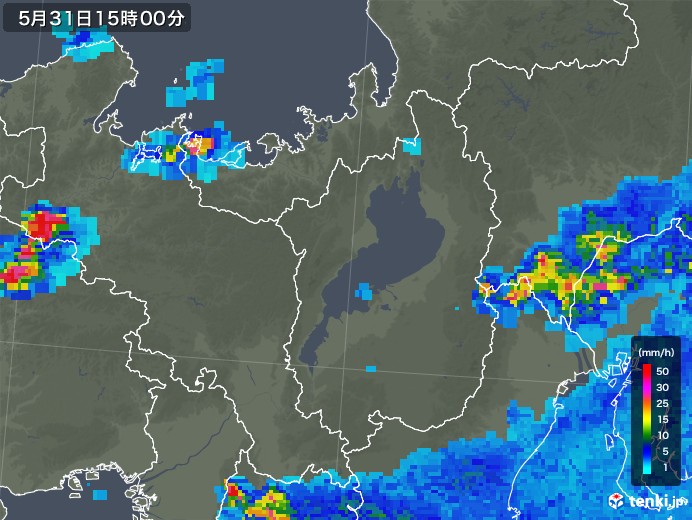 滋賀県の雨雲レーダー(2018年05月31日)