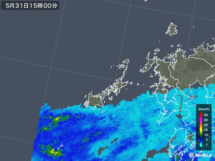 五島列島(長崎県)の雨雲レーダー(2018年05月31日)