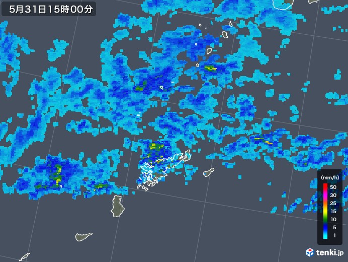 奄美諸島(鹿児島県)の雨雲レーダー(2018年05月31日)
