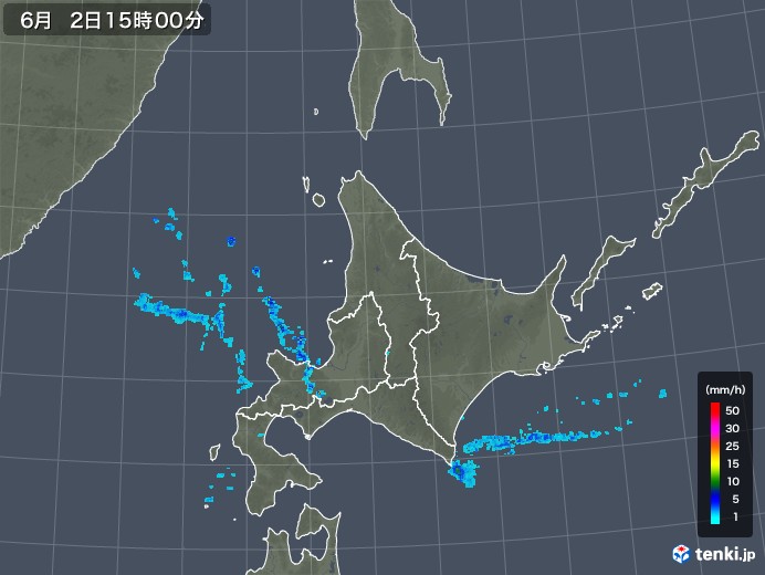 北海道地方の雨雲レーダー(2018年06月02日)