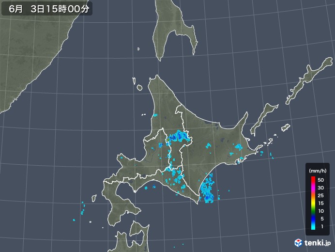 北海道地方の雨雲レーダー(2018年06月03日)