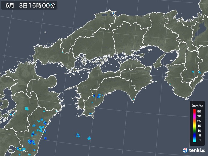 四国地方の雨雲レーダー(2018年06月03日)