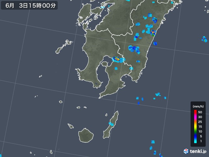 鹿児島県の雨雲レーダー(2018年06月03日)
