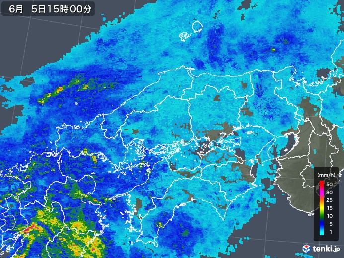 中国地方の雨雲レーダー(2018年06月05日)