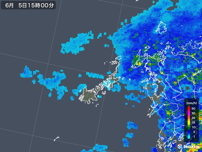 五島列島(長崎県)の雨雲レーダー(2018年06月05日)