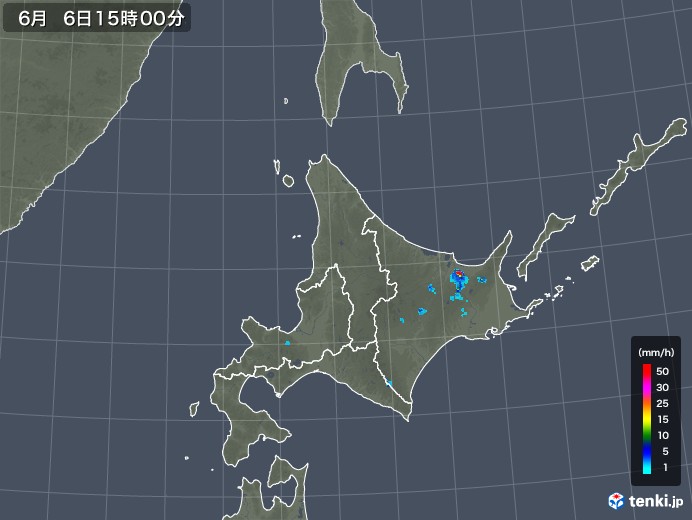 北海道地方の雨雲レーダー(2018年06月06日)