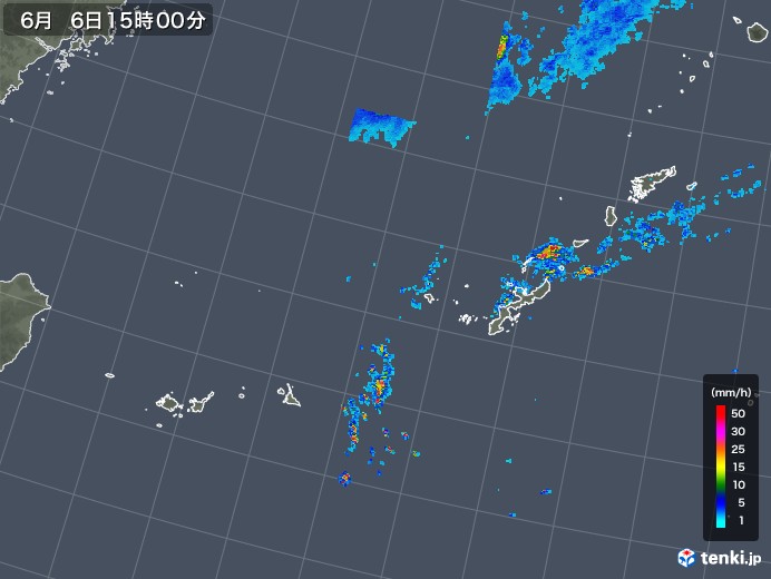 沖縄地方の雨雲レーダー(2018年06月06日)