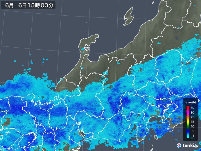 北陸地方の雨雲レーダー(2018年06月06日)