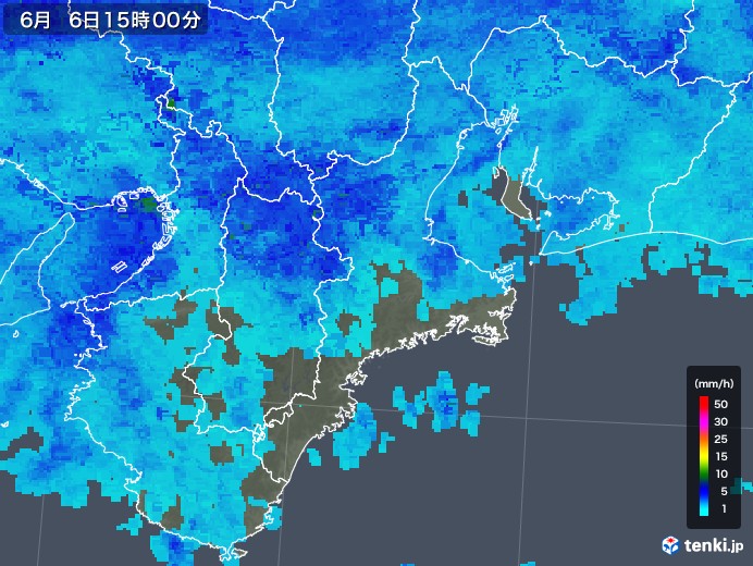 三重県の雨雲レーダー(2018年06月06日)