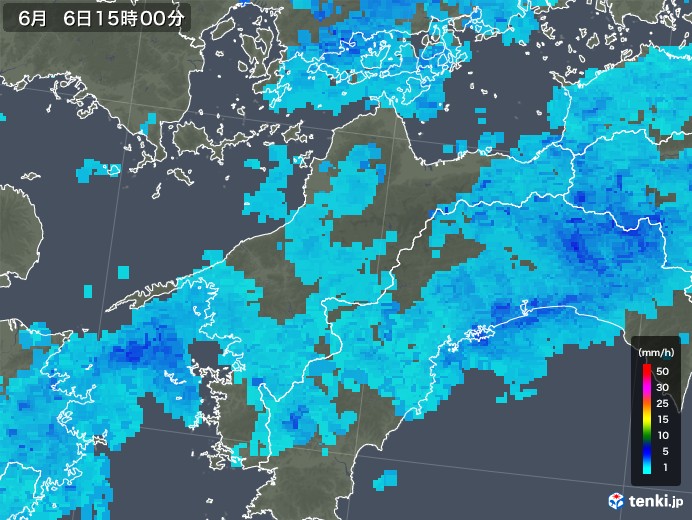 愛媛県の雨雲レーダー(2018年06月06日)