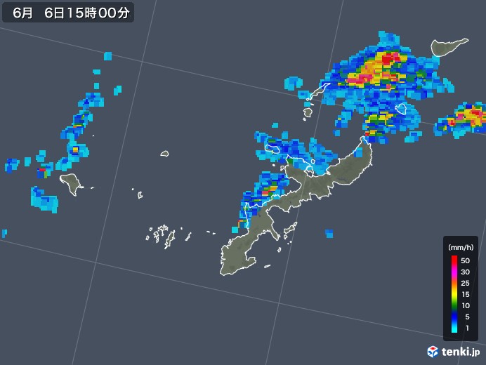 沖縄県の雨雲レーダー(2018年06月06日)