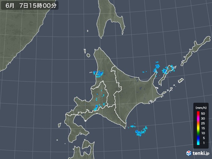 北海道地方の雨雲レーダー(2018年06月07日)