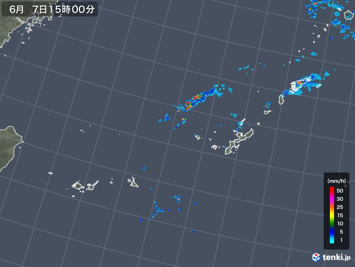 沖縄地方の雨雲レーダー(2018年06月07日)