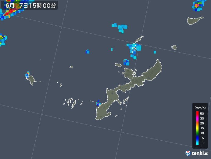 沖縄県の雨雲レーダー(2018年06月07日)
