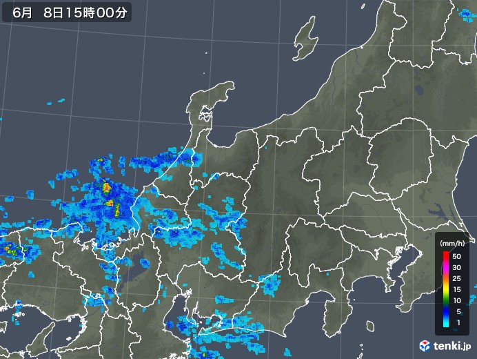 北陸地方の雨雲レーダー(2018年06月08日)
