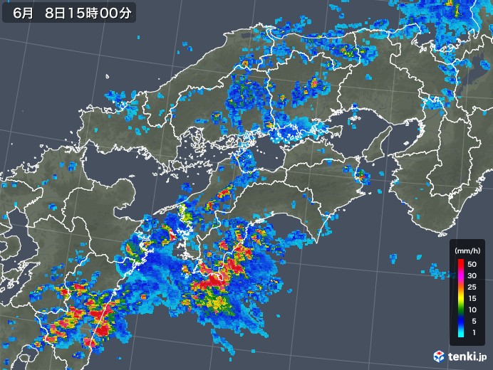 四国地方の雨雲レーダー(2018年06月08日)
