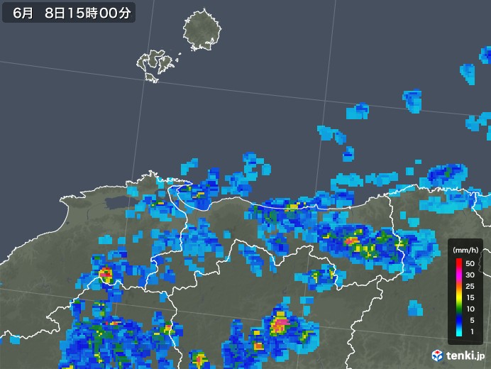 鳥取県の雨雲レーダー(2018年06月08日)