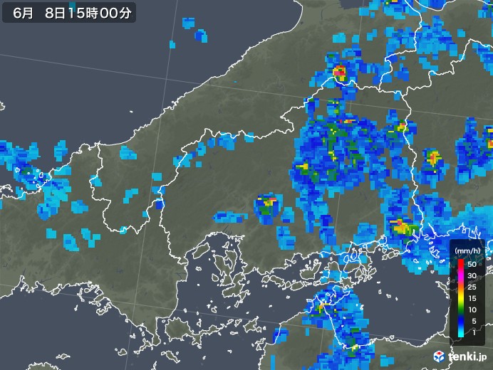 広島県の雨雲レーダー(2018年06月08日)