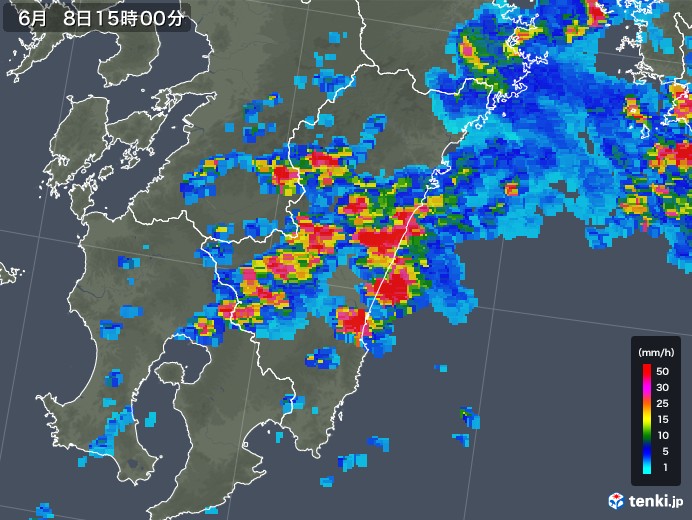 宮崎県の雨雲レーダー(2018年06月08日)