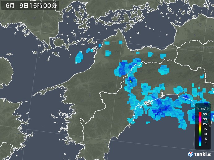 愛媛県の雨雲レーダー(2018年06月09日)