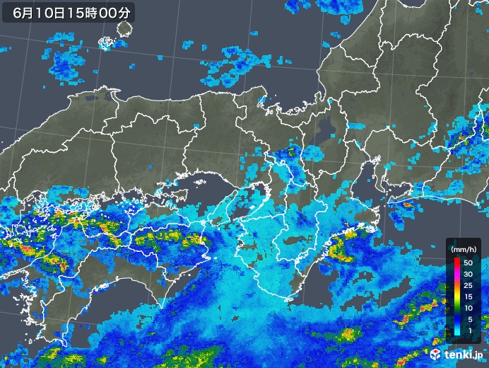 近畿地方の雨雲レーダー(2018年06月10日)