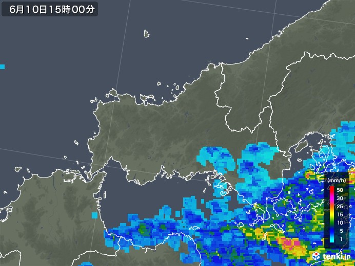 山口県の雨雲レーダー(2018年06月10日)