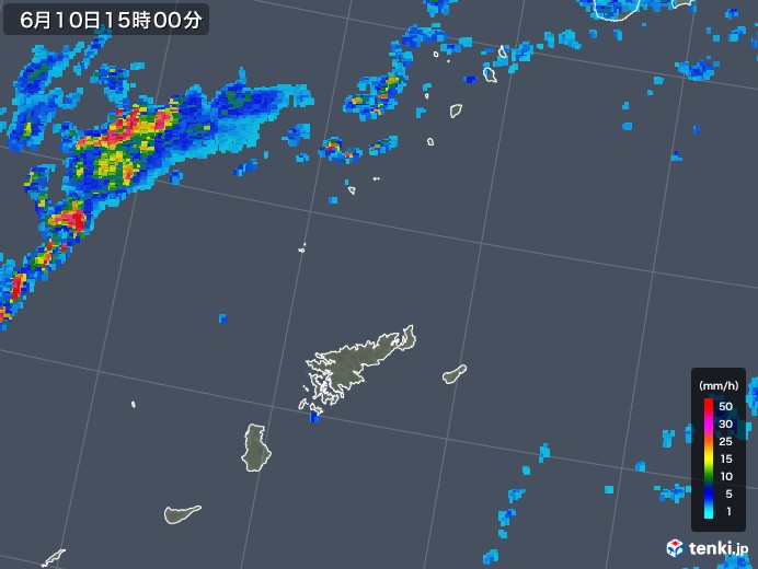 奄美諸島(鹿児島県)の雨雲レーダー(2018年06月10日)