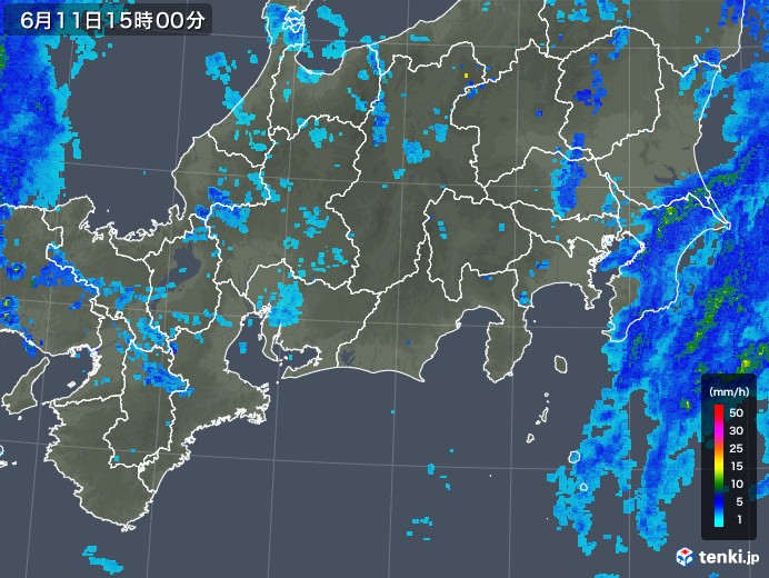 東海地方の雨雲レーダー(2018年06月11日)