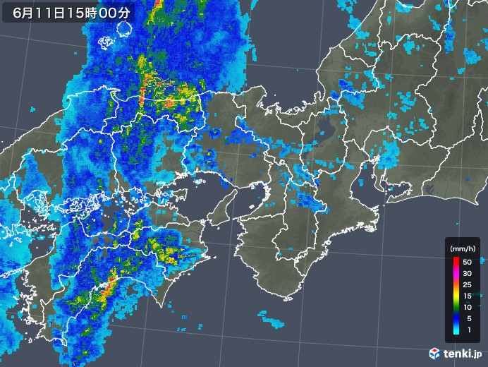 近畿地方の雨雲レーダー(2018年06月11日)