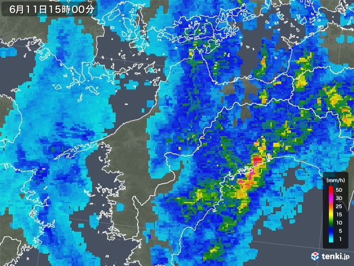 愛媛県の雨雲レーダー(2018年06月11日)