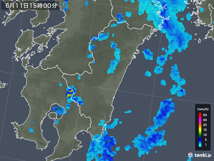 宮崎県の雨雲レーダー(2018年06月11日)
