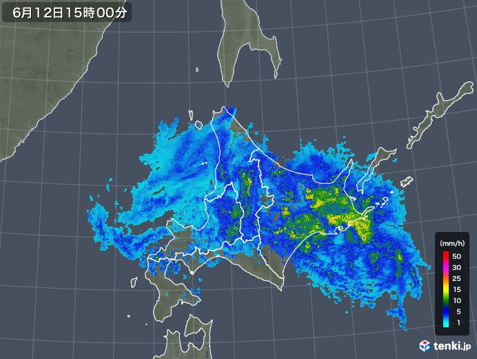 北海道地方の雨雲レーダー(2018年06月12日)