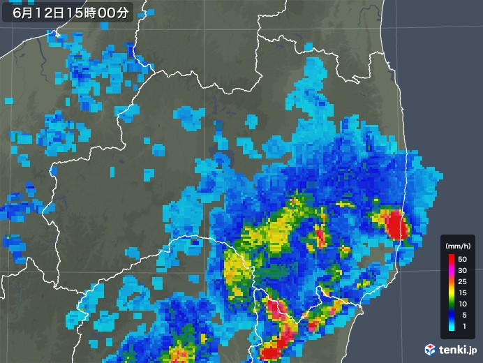 福島県の雨雲レーダー(2018年06月12日)