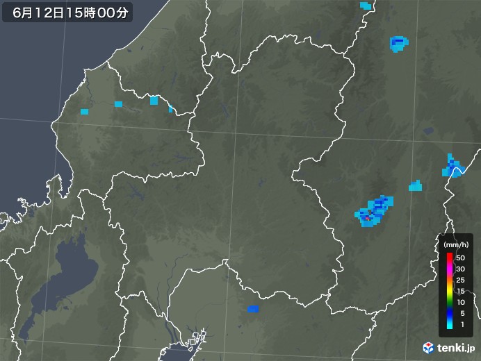 岐阜県の雨雲レーダー(2018年06月12日)