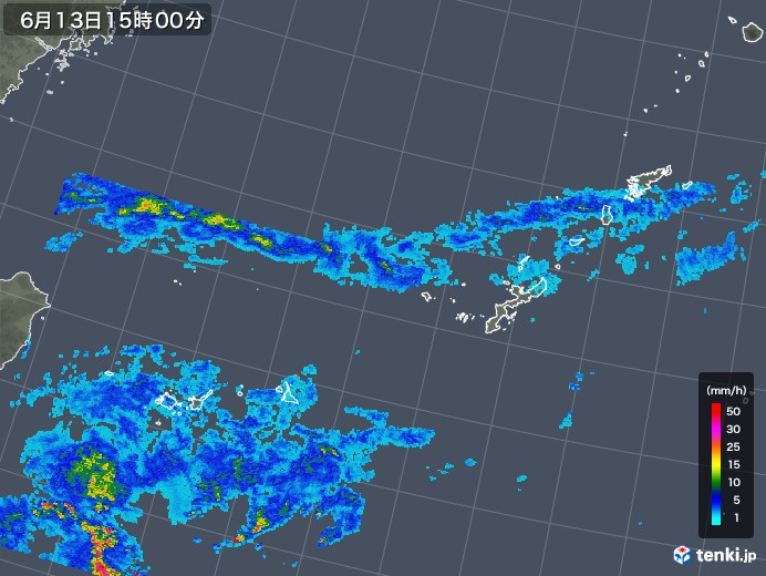 沖縄地方の雨雲レーダー(2018年06月13日)