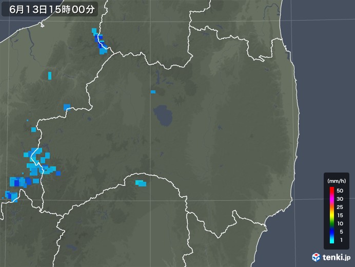 福島県の雨雲レーダー(2018年06月13日)
