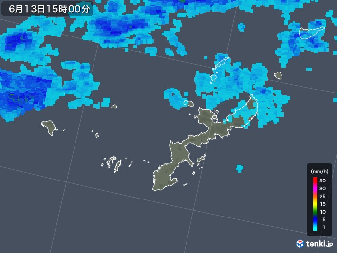 沖縄県の雨雲レーダー(2018年06月13日)