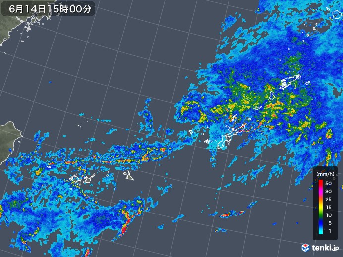 沖縄地方の雨雲レーダー(2018年06月14日)