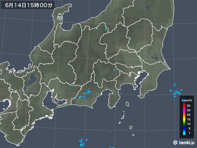 関東・甲信地方の雨雲レーダー(2018年06月14日)