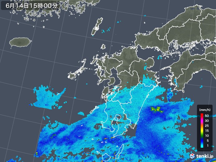 九州地方の雨雲レーダー(2018年06月14日)