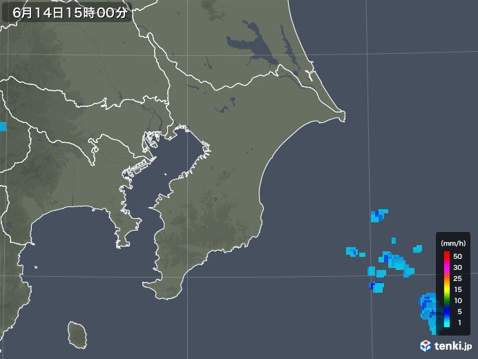 千葉県の雨雲レーダー(2018年06月14日)