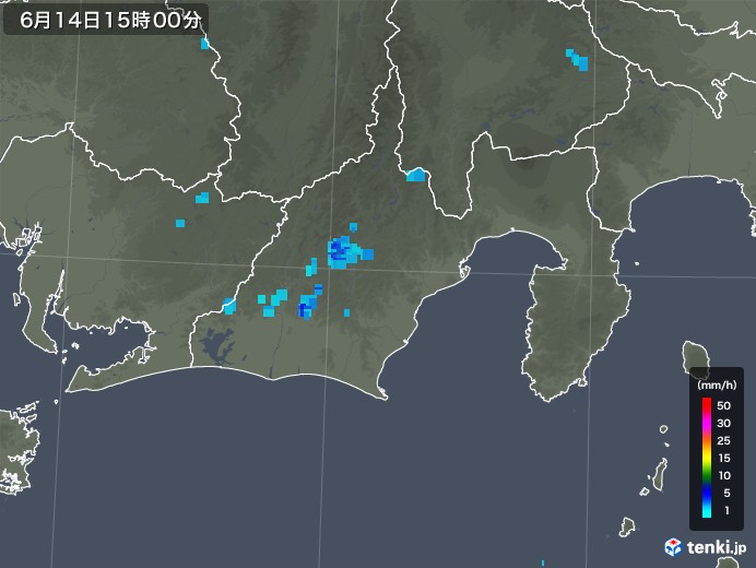 静岡県の雨雲レーダー(2018年06月14日)