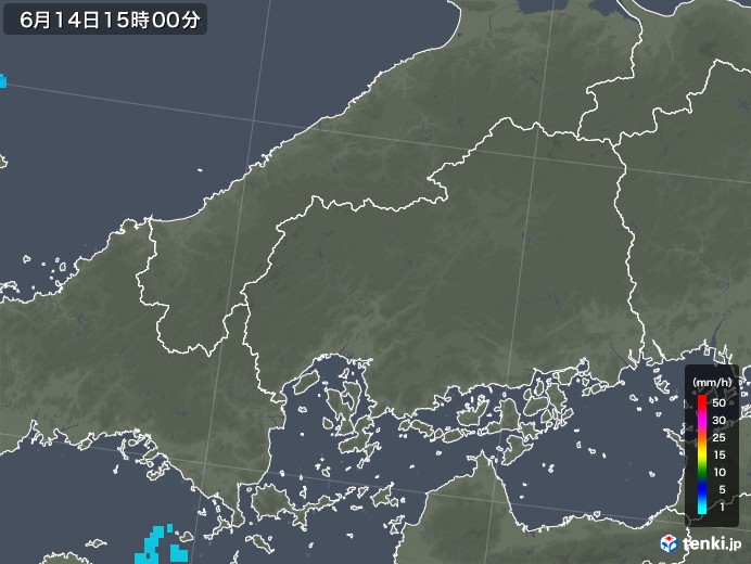 広島県の雨雲レーダー(2018年06月14日)