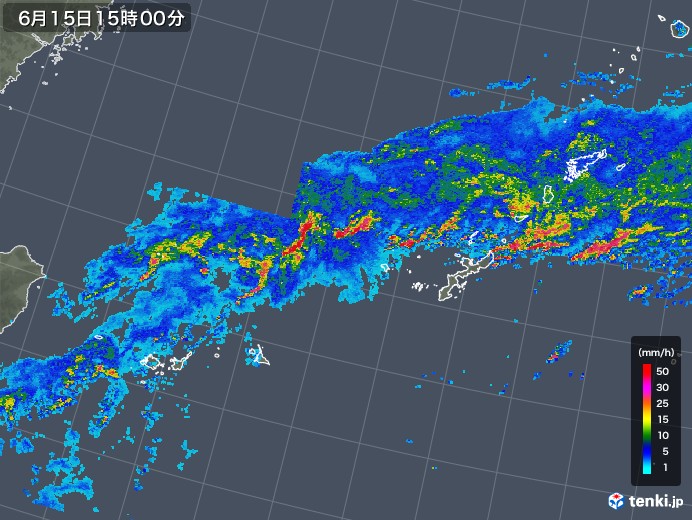 沖縄地方の雨雲レーダー(2018年06月15日)