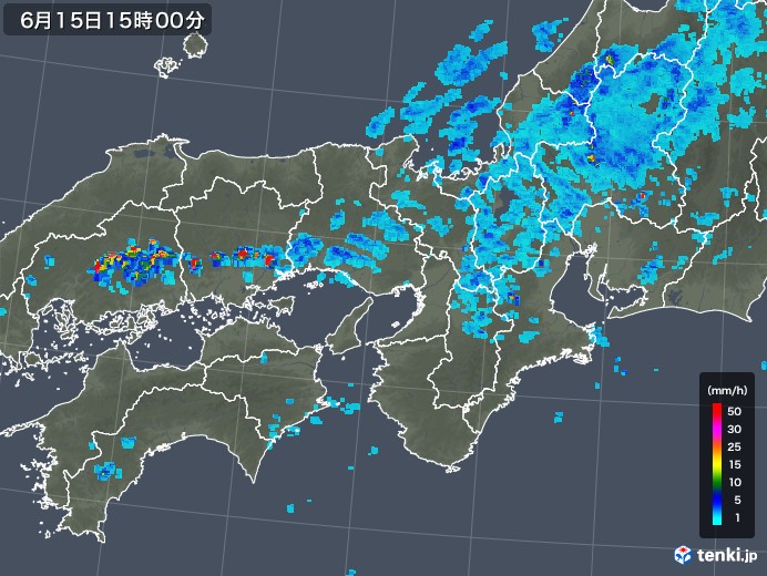 近畿地方の雨雲レーダー(2018年06月15日)