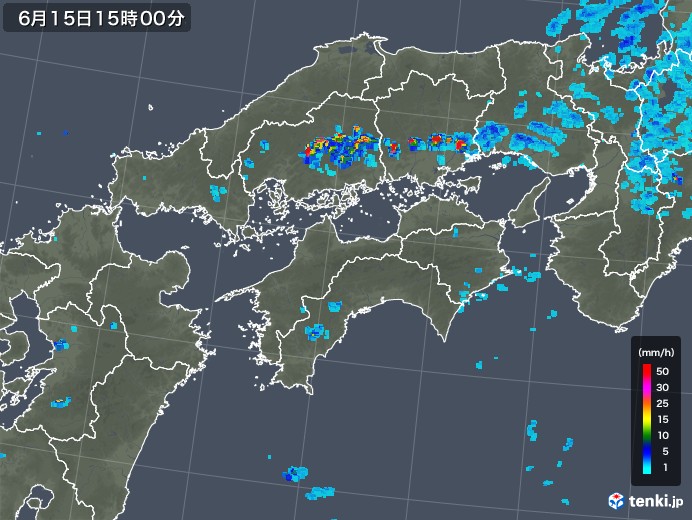 四国地方の雨雲レーダー(2018年06月15日)