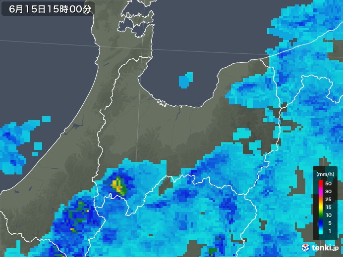 富山県の雨雲レーダー(2018年06月15日)